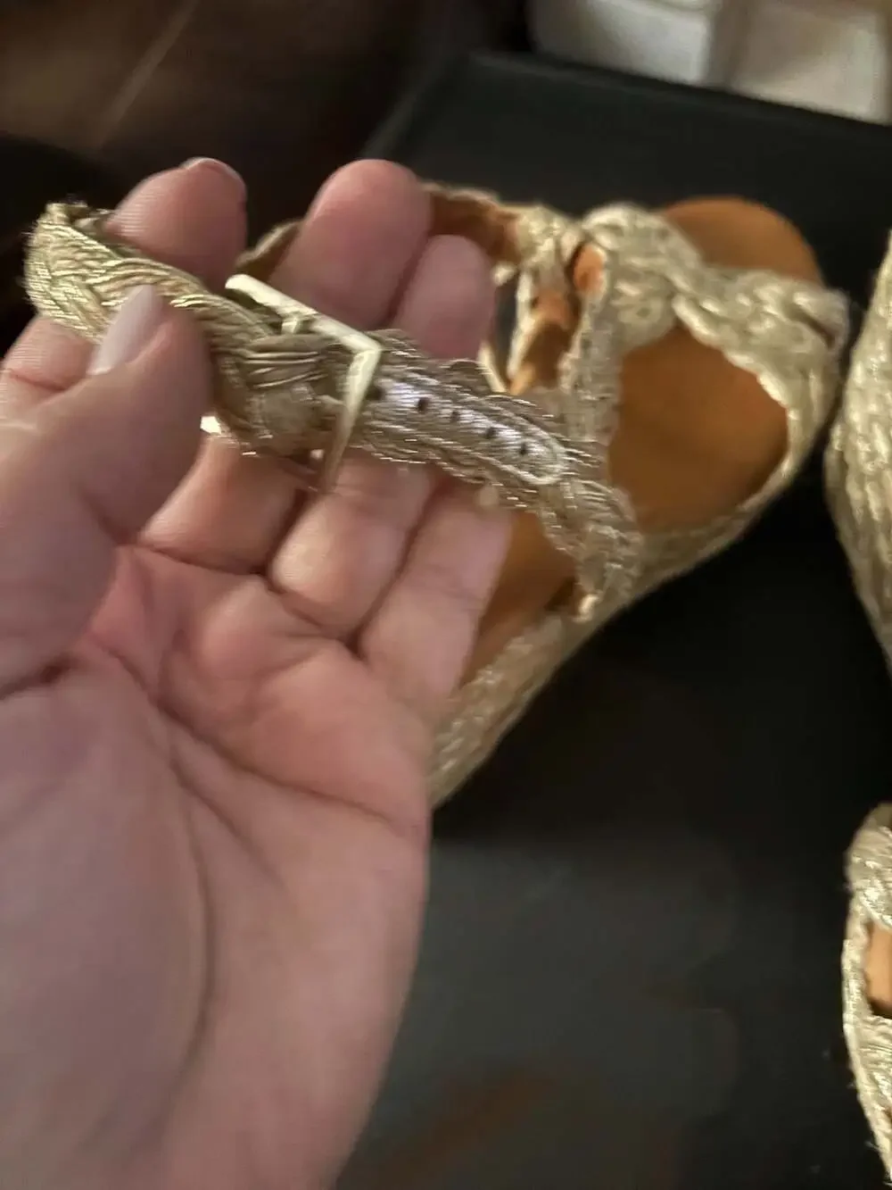 André Assous Maria Metallic Raffia T-Strap Wedge Sandals